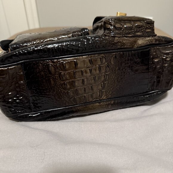 Brahmin Croc Embossed Black Leather Tote Shoulder Bag Purse - Picture 3 of 4